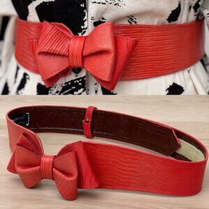 Vintage Ginnie Johansen Coral Snakeskin Leather Adjustable Cinch Belt w/ Bow (L)